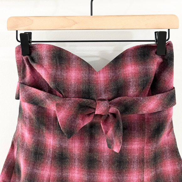 Trina Turk Plaid Strapless Bow Detail Top Purple Size 8 - Picture 2 of 5